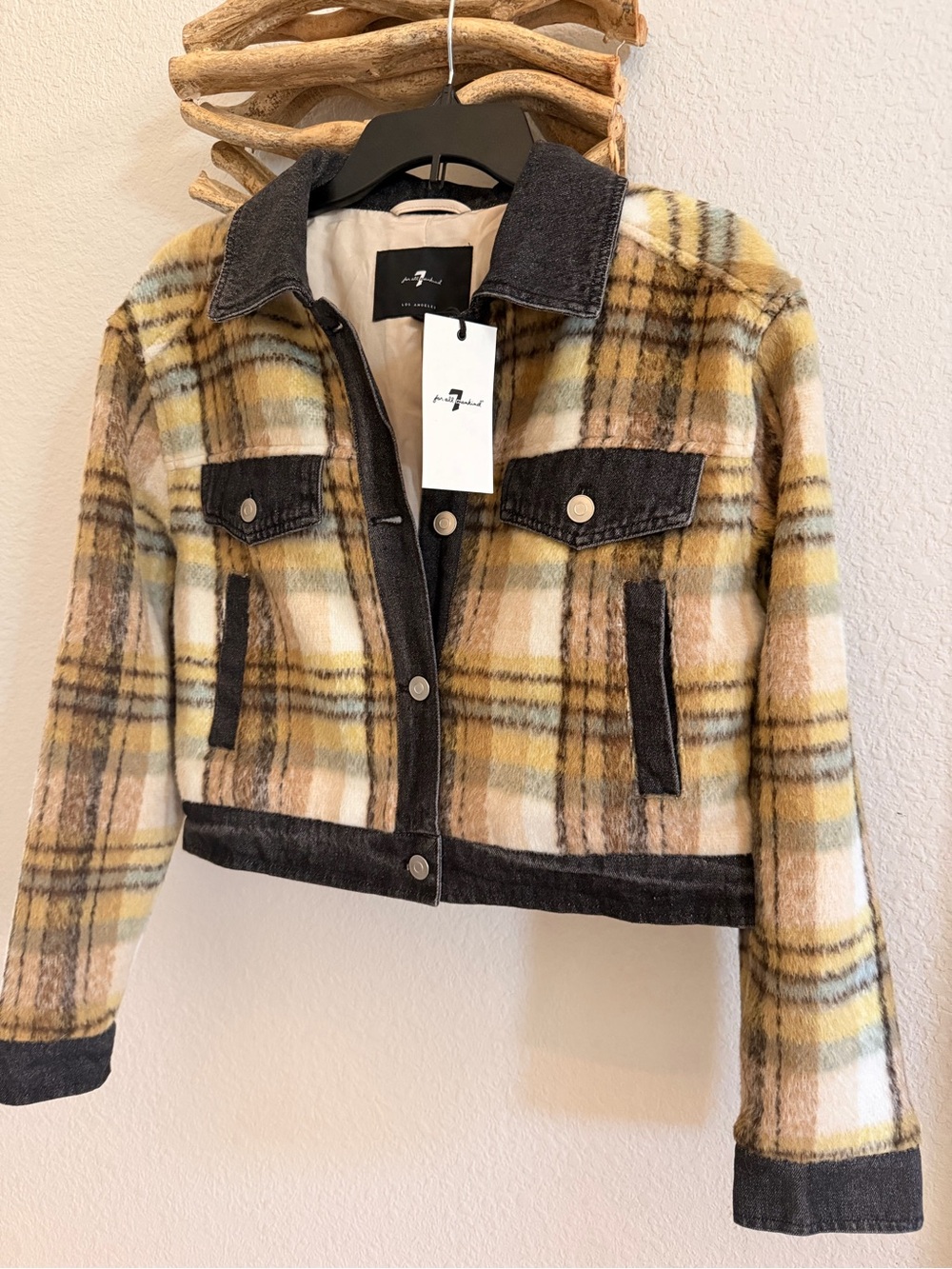 NWT Seven for All Mankind Crop plaid trucker jacket women’s S